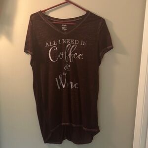 Olivia Rae Burgandy Tee with Coffee & Wine Print